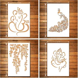 WALL PAINTING FOR (SIZE 16X24 INCH) WELCOME GANESHA,PEACOCK , CHERRY BLOSAM & GANESHA ART STENCIL DESIGNS SUITABLE FOR ROOMS, HALLS, CRAFT, CEILING, ETC. Stencil-25