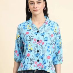 Women Boxy Fit Graphic Print Lapel Collar Casual Shirt-image-2