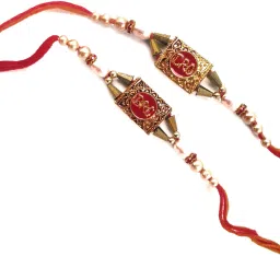 Designer PD-2 PC Designer Square Bro Rakhi-22-N Mauli Thread, Pearl Rakhi Set-image-33