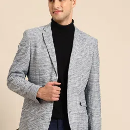 Men Checkered Single Breasted Formal Blazer-image-3