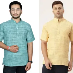 Pack of 2 Men Self Design Khadi Cotton Straight Kurta-image-24