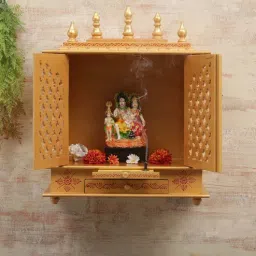 india home wood Gold Mango Wood Wall Mounted Mandir With Door-picture-6
