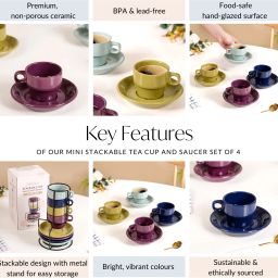 nestasia Pack of 4 Ceramic Mini Stackable Expresso Cup And Saucer Set image 3