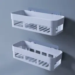 2 PCS Wall Shelves Kitchen Bathroom Shelf Self-Adhesive Sticker Hook Plastic Wall Shelf-image-4