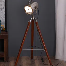 pristine interiors Silver Metal Shade Tripod Floor Lamp with Brown Base-picture-47