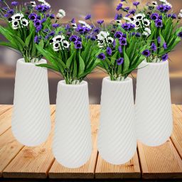 Flower Vase for Real & Artificial Flowers Home, Office, Table Decor, White Plastic Vase-14