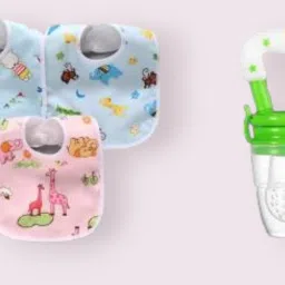 Baby Fruit Nibbler, 3 Pcs Bibs Water proof feeding Silicone (PAck of 4)- Silicone-picture-19