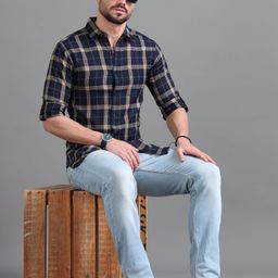 provogue Men Slim Fit Checkered Curved Collar Casual Shirt-picture-25