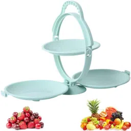 Foldable Fruit Plate Candy Dish, Plastic Fruit and Vegetable Holder, 3-Plate Fruit Basket, Kitchen Accessories, Dining Table & Kitchen Counter Organizer Fruit Storage Stand Plastic Fruit & Vegetable Basket-13