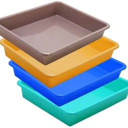 Plastic Prime Exel Small Tray, Set Of 4 pc, 2 Ltr, Green Blue Yellow Choco Tray-image-105