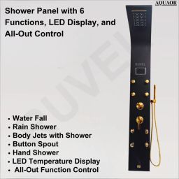 RUVEL Shower Panel - Aquaor with Hydropowered LED Light + Digital Display & 6 Water Functions With Top Rainfall Water Outlet, Waterfall Outlet, (Matt Black) image 3