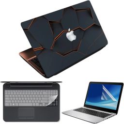 Techfit 3 in 1 Laptop Skin Decal Vinyl Pack 15.6 inch with Screen Guard and Silicone Keyboard Protector - Printed Tile Crack Combo Set-13