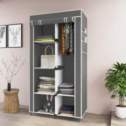 Portable Almirah Foldable closet for Clothes 6 Shelves , 1 Side Pocket (7800-1) PP Collapsible Wardrobe-image-2
