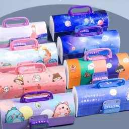 mira farmcraft Geometry Suitcase Style Pencil Box For School Student Boys with Code Lock Large Capacity Multi-Function Multi-Layer Compartment Storage Secret Compass Box Boys Art Metal Pencil Box image 3