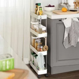 Cutlery Kitchen Rack 4 Tier Narrow Rack Shelf kitchen Storage Organizer with rotatable Wheels Plastic Plastic, Steel-image-65