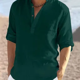 Men Solid Cotton Blend Straight Kurta-image-3