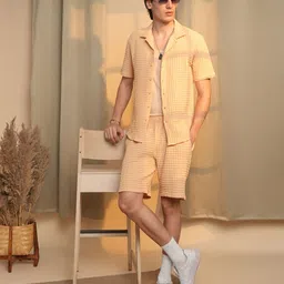 campus sutra Men Top & Shorts Set Beige Solid-picture-7