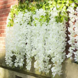 Artificial Wisteria Hanging Flowers Wedding Home Garden Decor 4 pcs (White) White Westeria Artificial Flower-image-99