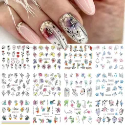 12 Sheets Colorful Flower Leaves Water Transfer Nail Sticker Decals DIY Manicure-12