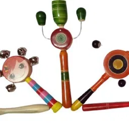 wooden hand crafted rattle set for kids Pack of 5 (Multi Color) Rattle-image-2