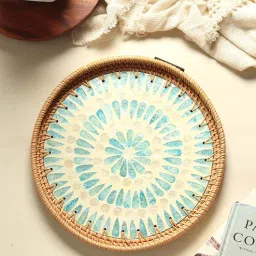 habereindia Blue Cane Round Serving Tray - Medium-picture-39