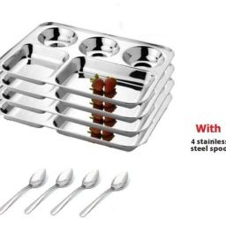 Stainless Steel N.P.11 22G Thali, 24 cm, Silver, Set of 4 Tray-image-16