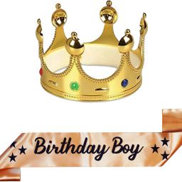 Birthday Boy Gold Sash With King Crown For Boys & Mens-image-2