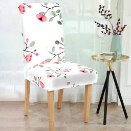 cortina White Floral Polyester 15x19 Inches Stretchable Chair Covers (Set of 4)-picture-7