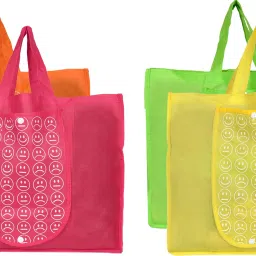 Shopping Grocery Bags Foldable, Washable Grocery Tote Bag with One Small Pocket, Eco-Friendly Purse Bag Fits in Pocket Waterproof & Lightweight (Set Of 4,Orange & Green & Pink & Yellow) Pack of 4 Grocery Bags-image-25