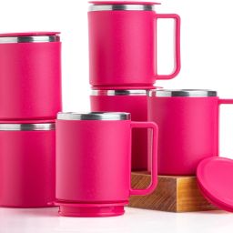 Pack of 6 Plastic, Stainless Steel 220ml Coffee Mug, Tea Cup, Stainless Steel Mug, Chai Cup, Steel Cup With Lid-23
