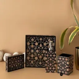casagold Wooden Bathroom Set Black & Gold Marble Luxury (Set of 4)-picture-5