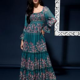 Women Fit and Flare Green Midi/Calf Length Dress-image-3
