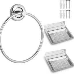 Round Silver Ring & 2 Soap Dishes Set – Modern Bathroom Accessories Silver Towel Holder-image-61
