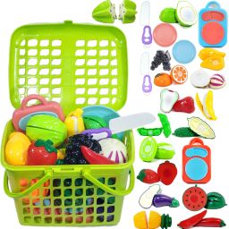 Bucket With Realistic Cutting Fruits & Vegetables And Chopping Board & Knife-30