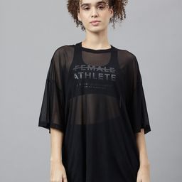 mkh Women Typography Crew Neck Nylon Black T-Shirt-picture-34