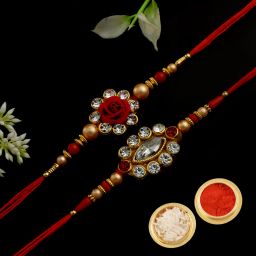 Designer 2 PIS FANCY RAKHI JS-1197 Assorted Rakhi, Chawal Roli Pack, Greeting Card Set-13