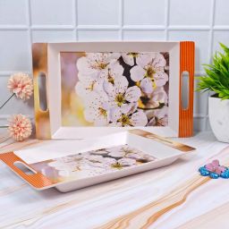 Melamine White Flower Print Serving Tray, Set of 2 (Medium and Large Size) Rosseate Series Tray Tray-image-70