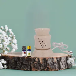 Ceramic Electric Diffuser, White Color For Home Decor With Lavender & Rose 10 ML Aroma Oil, Diffuser, Diffuser Set-86