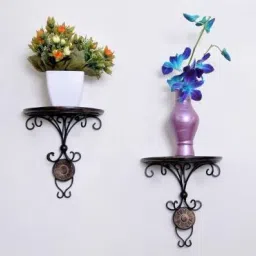 Wooden & Wrought Iron Wall Bracket/Rack Cast Iron, Wooden Wall Shelf-30