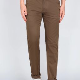 Men Regular Fit Brown Cotton Blend Trousers-image-96