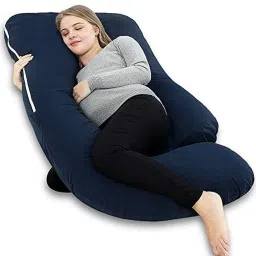 J-Shaped Pregnancy Pillow | Body & Lumbar Support with Cotton Zippered Cover Polyester Fibre Solid, Stripes Pregnancy Pillow Pack of 1-14