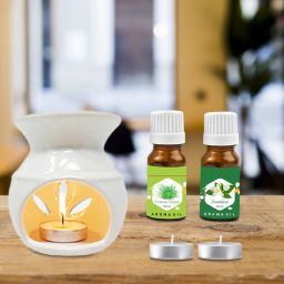 PEEPRESION White Ceramic Aroma Air Diffuser With Lemongrass & Jasmine Aroma Oil(10ml Each) Uses for Home, Office, Spa, Hotel, Club, Gym, Conference Hall, Meeting Room Diffuser-12