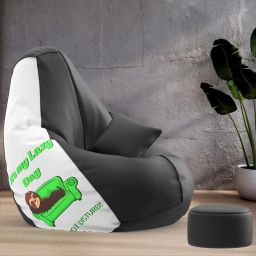 XXXL PatternPuff Bag With Free Cushion and Puffy , My Lazy Day-Black Teardrop Bean BagWith Bean Filling-13