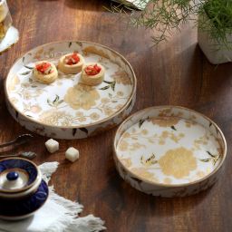 Set of 2 Round Floral Print Serving Tray for Festive Gifts 9x9 & 7x7 inches Tray-8