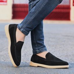 Italian Black Suede Leather Moccasins For Men Loafers For Men-image-2