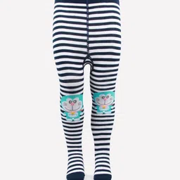 Bonjour Girls Blue & White Striped Doraemon Printed Anti Odour Knitted Tights-image-58