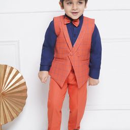 Aj DEZInES Boys Checked Shawl Collar Sleeveless Double-Breasted 4 Piece Suit-image-12