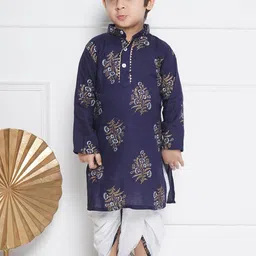 Aj DEZInES Boys Floral Printed Straight Pure Cotton Kurta With Dhoti Pant-image-19