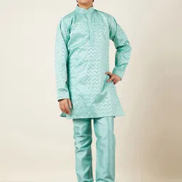Aj DEZInES Boys Embroidered Mandarin Collar Straight Kurta with Pyjamas-22