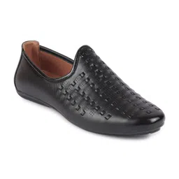 FAUSTO Men Black Textured PU Mojaris-image-52